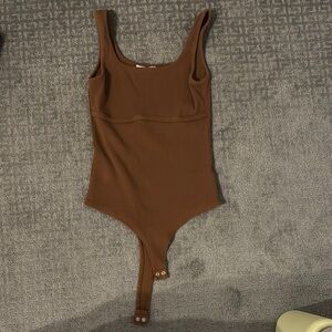 Brown Ribbed Thong Body Suit